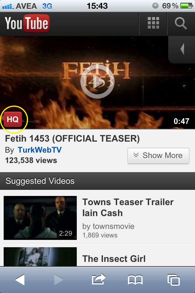 iPhone’da 3G üzerinden Yüksek Kaliteli Youtube videoları nasıl izlenir